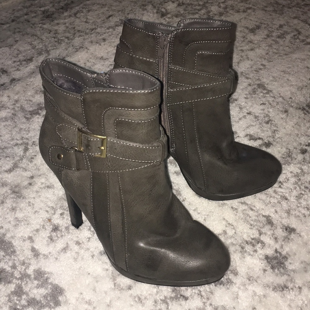 Grey Buckled Zip Up Booties
